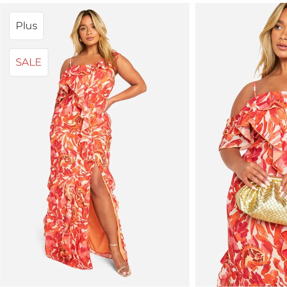 Boohoo One Shoulder Red Floral Dress